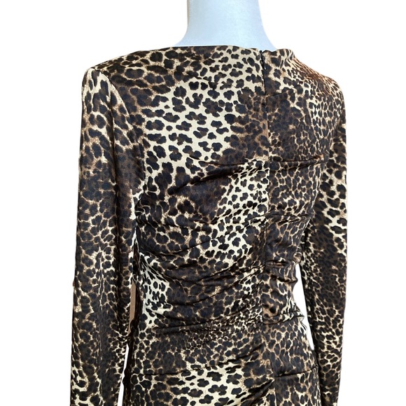 Carmen Marc Valvo leopard print long sleeve jersey knit bodycon midi dress, Sz M - Picture 12 of 16